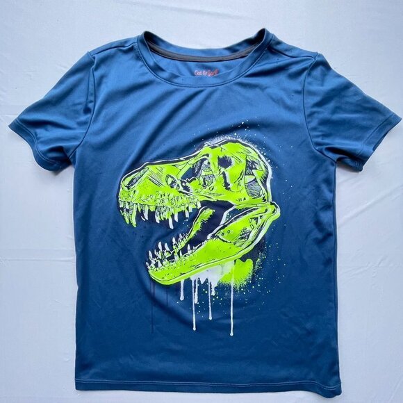 Cat and Jack Boys Blue Dinosaur short sleeve Raglan Shirt Medium (8-10) - Picture 1 of 5
